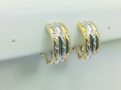 14k Yellow and White Gold Round Cut 45pt Diamond Row Set Earrings
