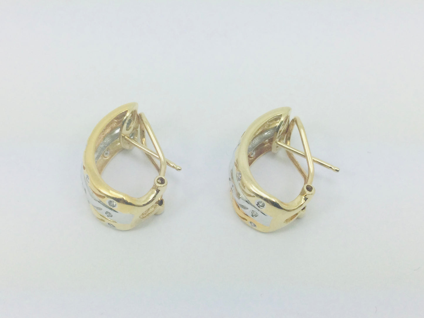 14k Yellow and White Gold Round Cut 45pt Diamond Row Set Earrings