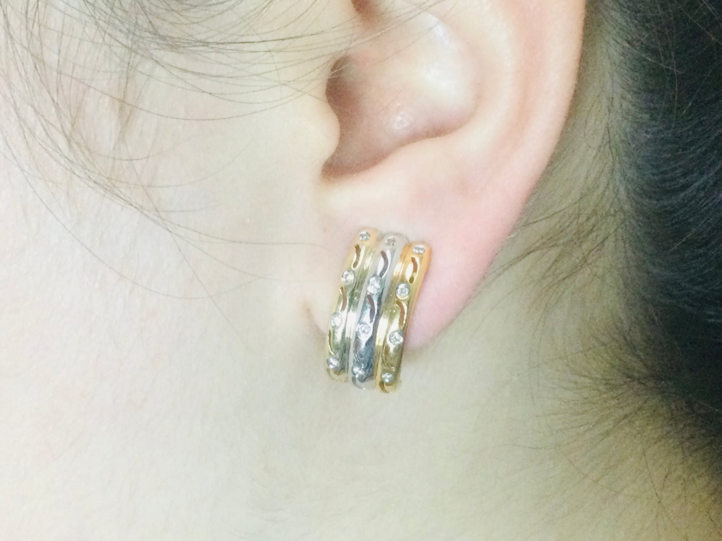 14k Yellow and White Gold Round Cut 45pt Diamond Row Set Earrings