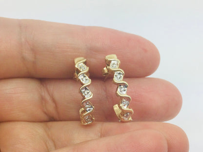 10k Yellow Gold Round Cut 5pt Diamond Row Set Earrings