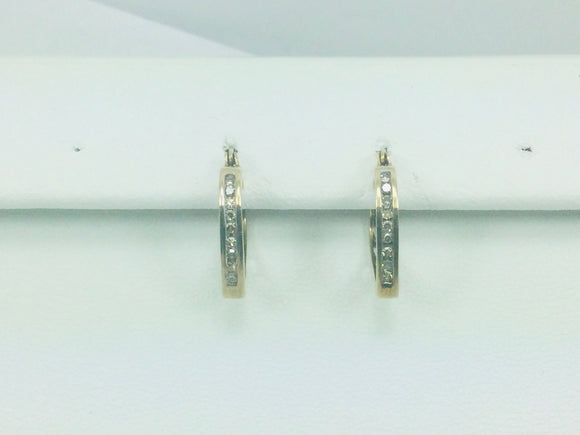 10k Yellow Gold Round Cut 18pt Diamond Row Set Heart Earrings