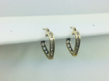 10k Yellow Gold Round Cut 18pt Diamond Row Set Heart Earrings