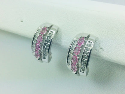 14k White Gold Oval Cut 1.2ct Rose Quartz & 28pt Diamond Earrings