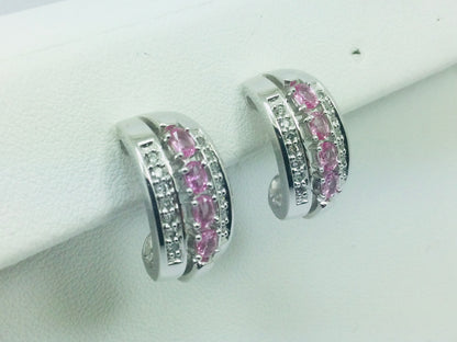 14k White Gold Oval Cut 1.2ct Rose Quartz & 28pt Diamond Earrings