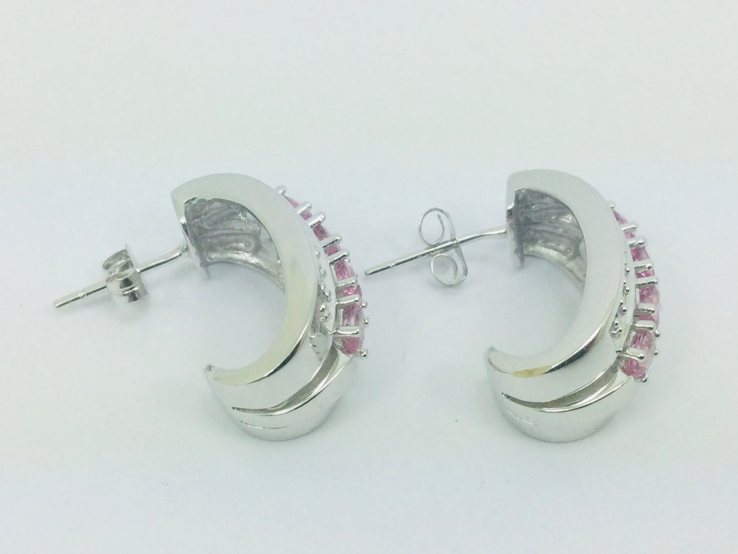 14k White Gold Oval Cut 1.2ct Rose Quartz & 28pt Diamond Earrings