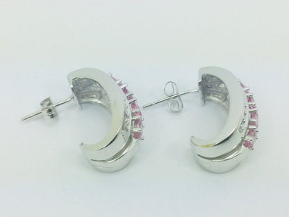 14k White Gold Oval Cut 1.2ct Rose Quartz & 28pt Diamond Earrings