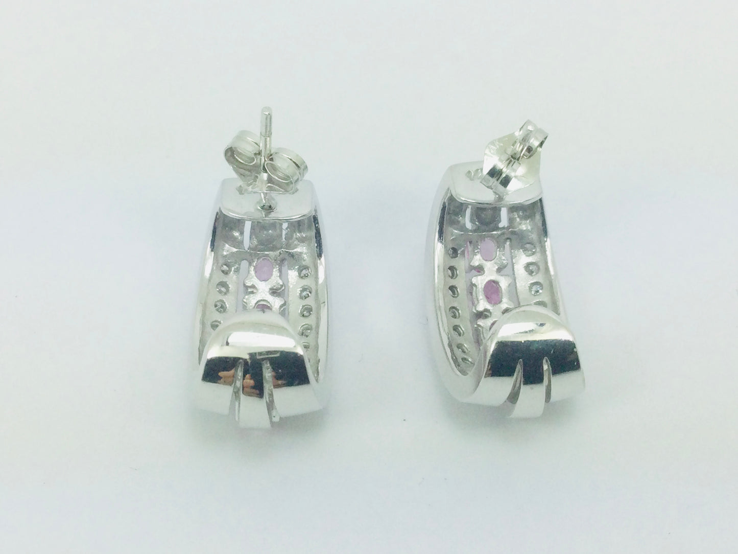 14k White Gold Oval Cut 1.2ct Rose Quartz & 28pt Diamond Earrings