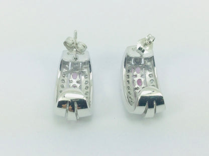 14k White Gold Oval Cut 1.2ct Rose Quartz & 28pt Diamond Earrings