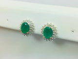 14k Yellow Gold Oval Cut 2ct Emerald & 72pt Diamond Earrings