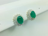 14k Yellow Gold Oval Cut 2ct Emerald & 72pt Diamond Earrings