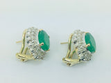 14k Yellow Gold Oval Cut 2ct Emerald & 72pt Diamond Earrings