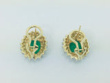 14k Yellow Gold Oval Cut 2ct Emerald & 72pt Diamond Earrings