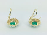 14k Yellow Gold Oval Cut 2ct Emerald & 72pt Diamond Earrings