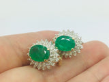 14k Yellow Gold Oval Cut 2ct Emerald & 72pt Diamond Earrings