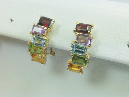 14k Yellow Gold Garnet, Amethyst, Blue Topaz, Peridot & Citrine Clip-On Earrings
