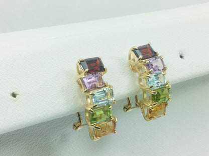 14k Yellow Gold Garnet, Amethyst, Blue Topaz, Peridot & Citrine Clip-On Earrings