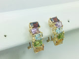 14k Yellow Gold Garnet, Amethyst, Blue Topaz, Peridot & Citrine Clip-On Earrings