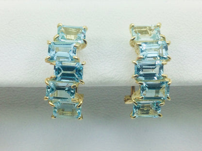 14k Yellow Gold Emerald Cut Blue Topaz Clip-On Earrings