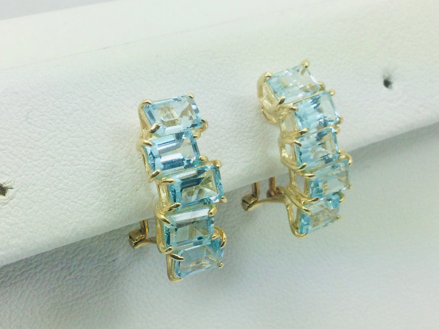 14k Yellow Gold Emerald Cut Blue Topaz Clip-On Earrings