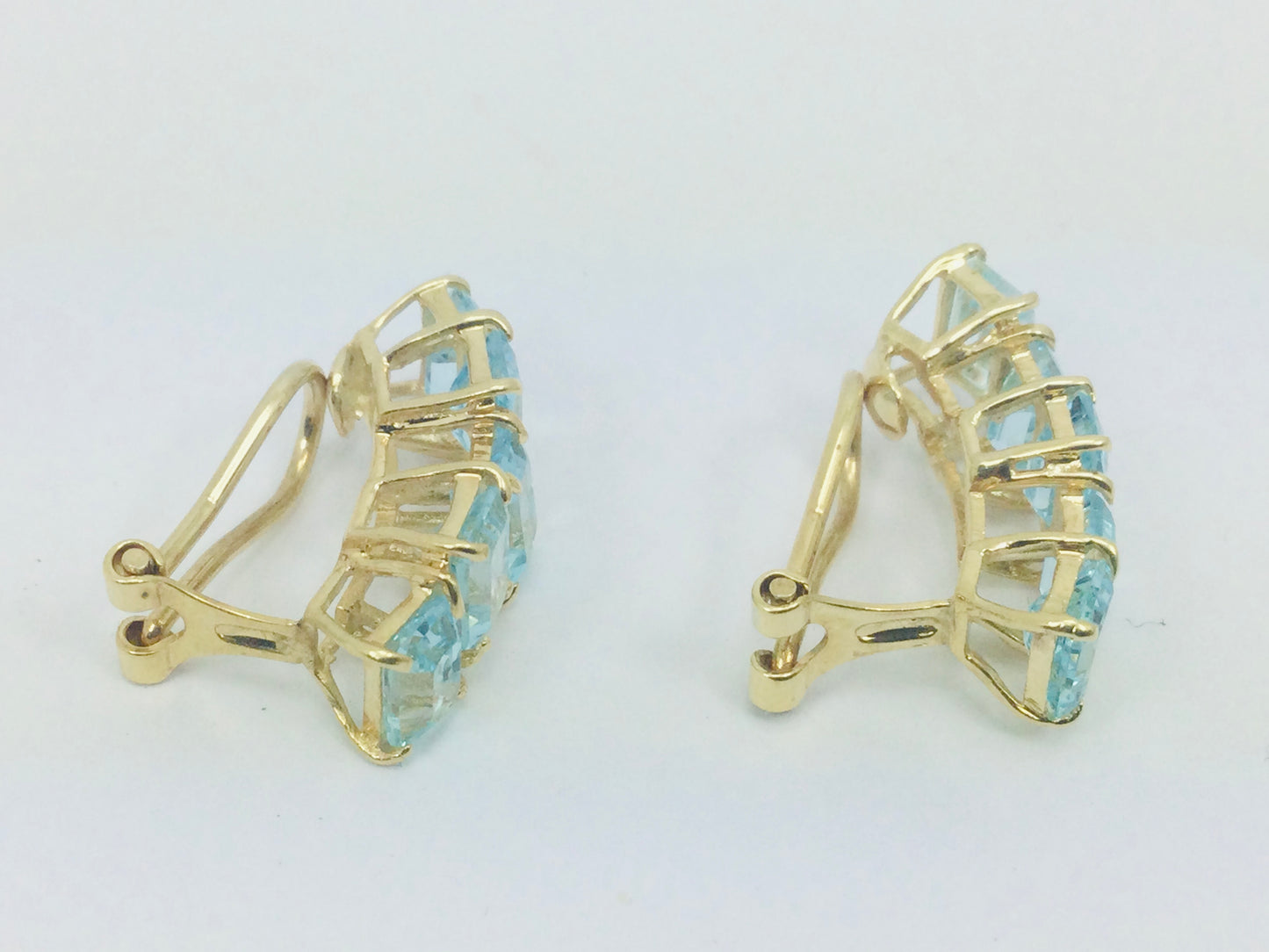 14k Yellow Gold Emerald Cut Blue Topaz Clip-On Earrings