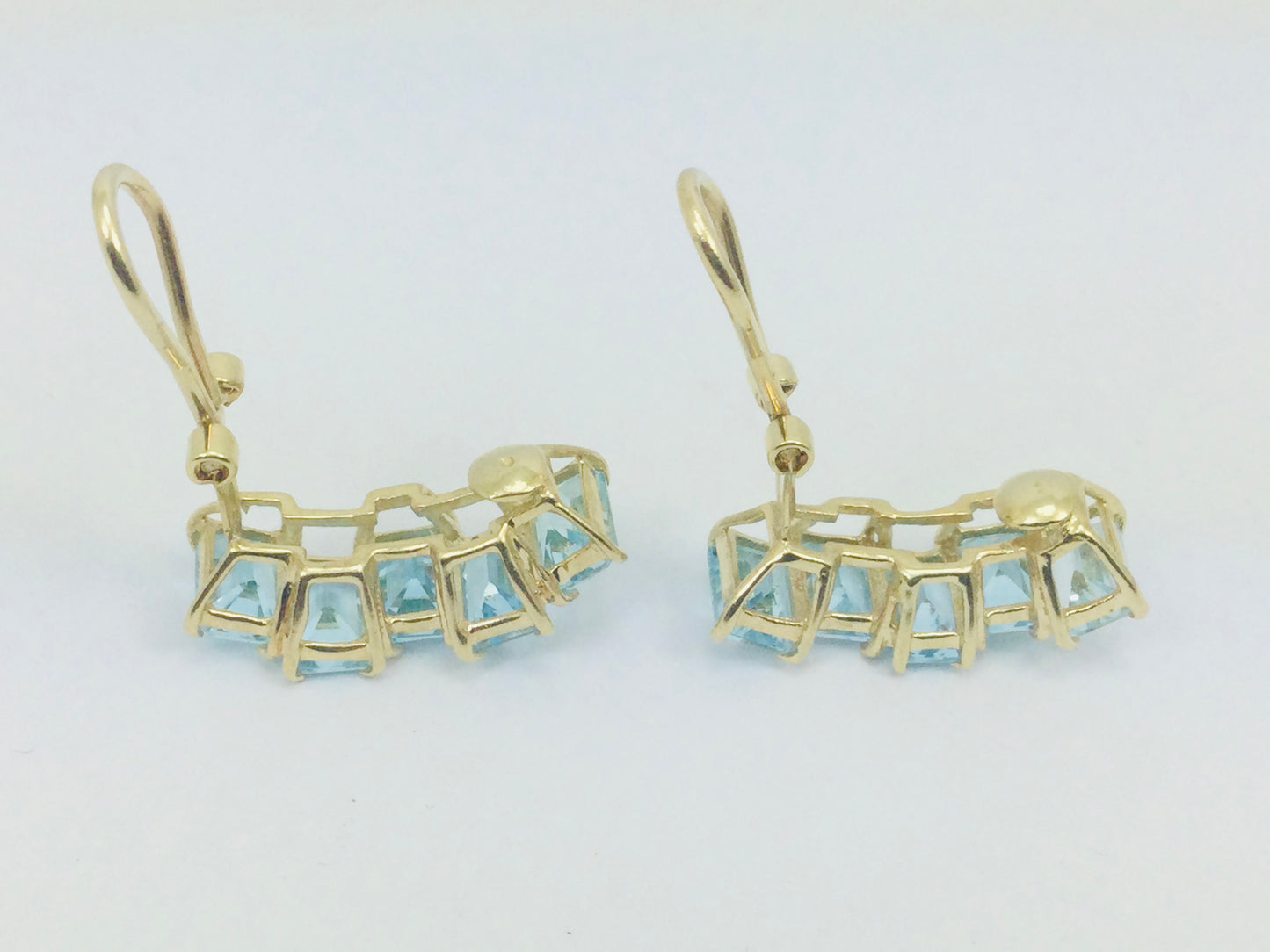 14k Yellow Gold Emerald Cut Blue Topaz Clip-On Earrings