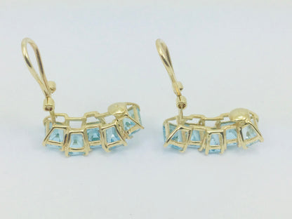 14k Yellow Gold Emerald Cut Blue Topaz Clip-On Earrings