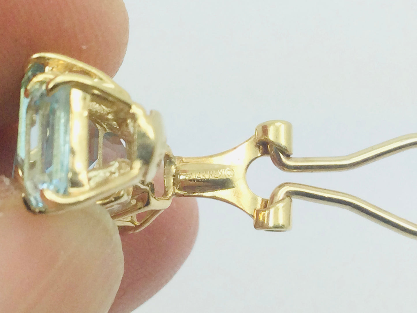 14k Yellow Gold Emerald Cut Blue Topaz Clip-On Earrings