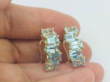 14k Yellow Gold Emerald Cut Blue Topaz Clip-On Earrings