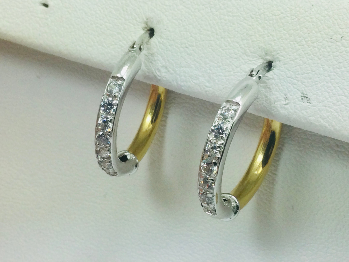 18k White and Yellow Gold Round Cut Cubic Zirconia (CZ) Hoop Earrings