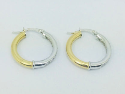 18k White and Yellow Gold Round Cut Cubic Zirconia (CZ) Hoop Earrings