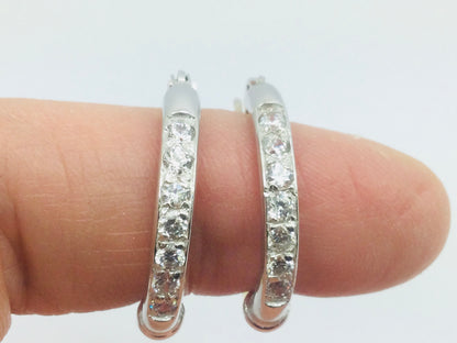 18k White and Yellow Gold Round Cut Cubic Zirconia (CZ) Hoop Earrings