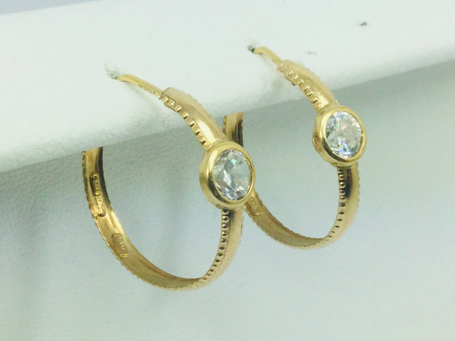 14k Yellow Gold Round Cut Cubic Zirconia (CZ) Hoop Earrings