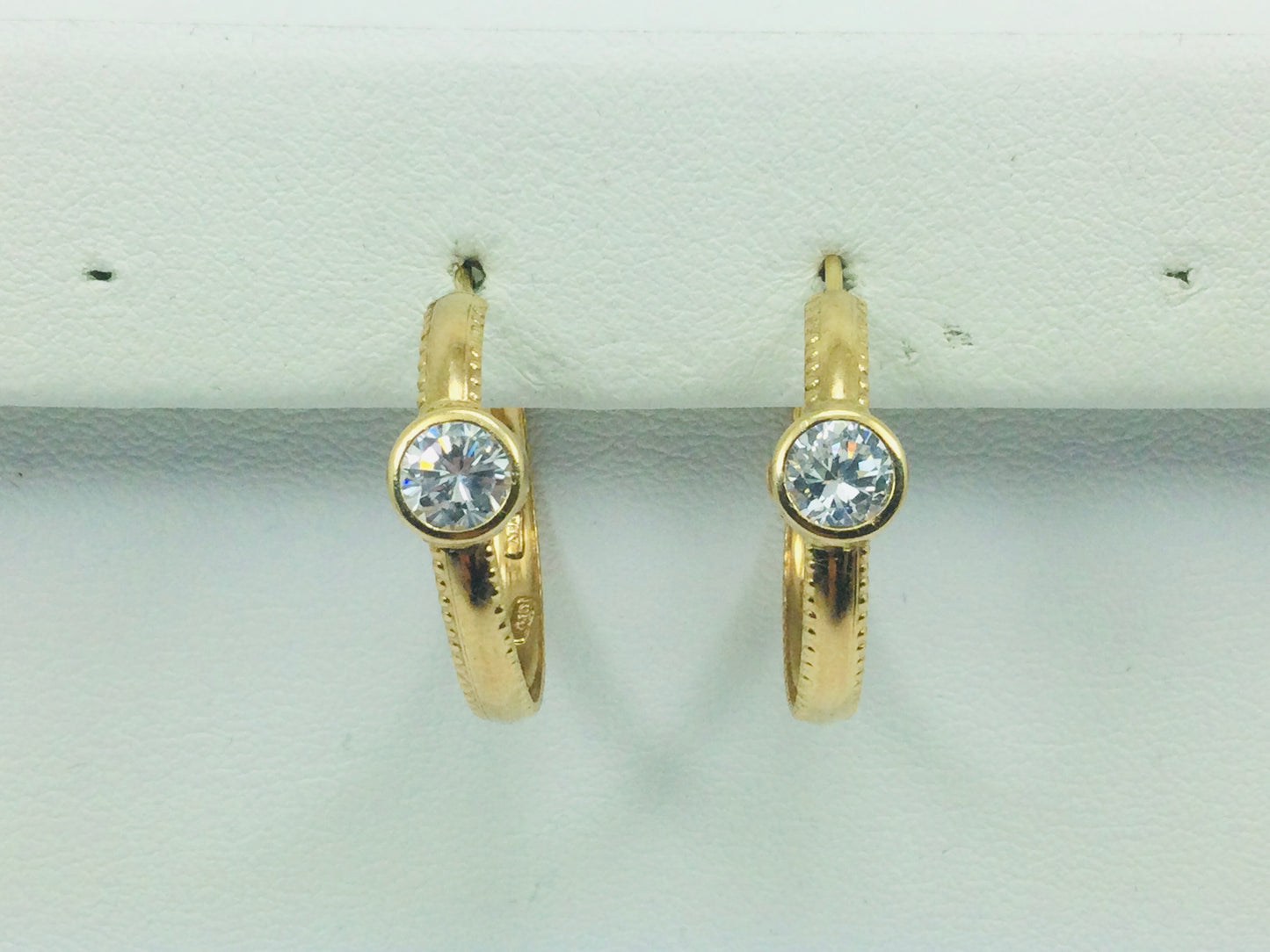 14k Yellow Gold Round Cut Cubic Zirconia (CZ) Hoop Earrings