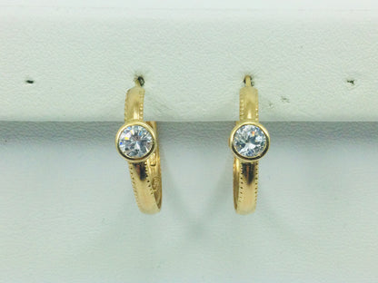 14k Yellow Gold Round Cut Cubic Zirconia (CZ) Hoop Earrings