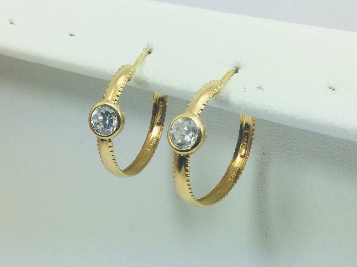 14k Yellow Gold Round Cut Cubic Zirconia (CZ) Hoop Earrings