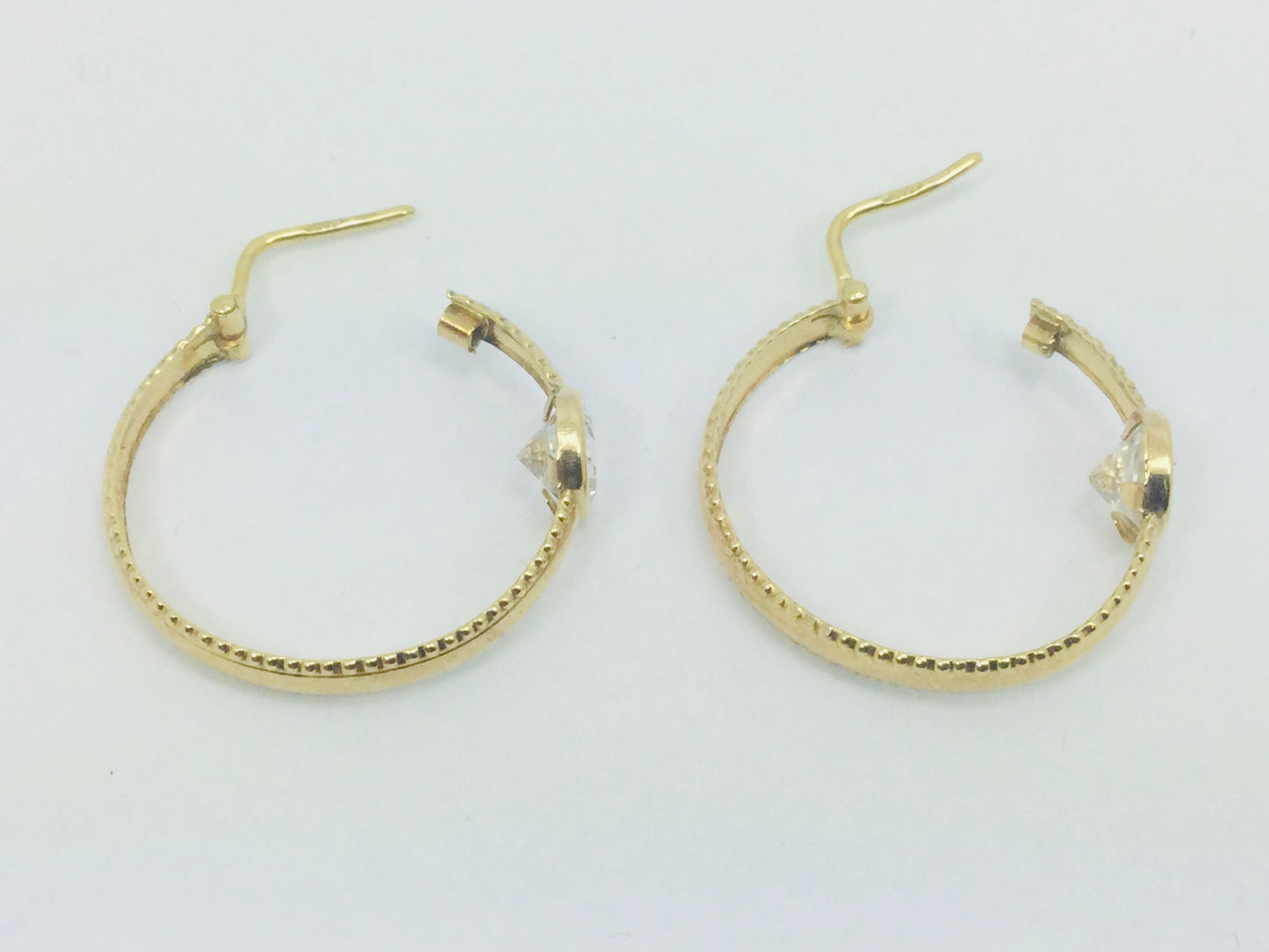 14k Yellow Gold Round Cut Cubic Zirconia (CZ) Hoop Earrings