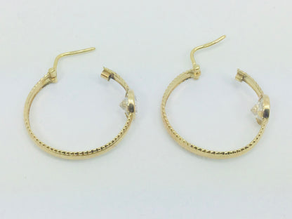 14k Yellow Gold Round Cut Cubic Zirconia (CZ) Hoop Earrings