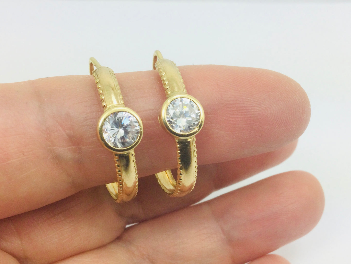 14k Yellow Gold Round Cut Cubic Zirconia (CZ) Hoop Earrings