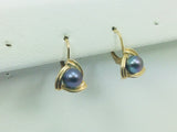 10k Yellow Gold Black Tahitian Pearl Earrings