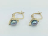 10k Yellow Gold Black Tahitian Pearl Earrings