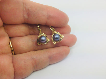 10k Yellow Gold Black Tahitian Pearl Earrings