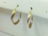 10k Tri Colour Gold Round Circular Hoop Earrings