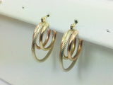 14k Tri Colour Gold Round Circular Hoop Earrings