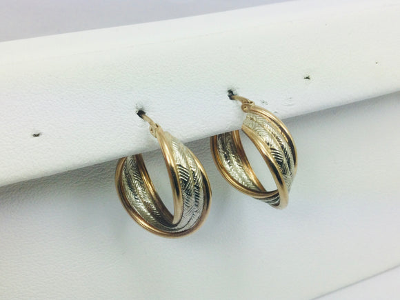 10k White and Yellow Gold Round Circular Hoop Earrings