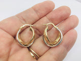 14k White and Yellow Gold Round Circular Hoop Earrings