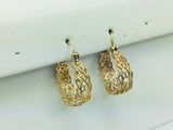 10k Yellow Gold Filigree Style Oval Hoop Earrings