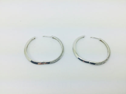14k White Gold Round Cut 50pt Diamond Hoop Earrings