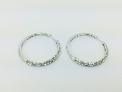 14k White Gold Round Cut 50pt Diamond Hoop Earrings