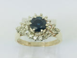 14k Yellow Gold Round Cut 65pt Sapphire & 20pt Diamond Cluster Ring
