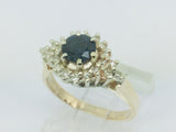 14k Yellow Gold Round Cut 65pt Sapphire & 20pt Diamond Cluster Ring